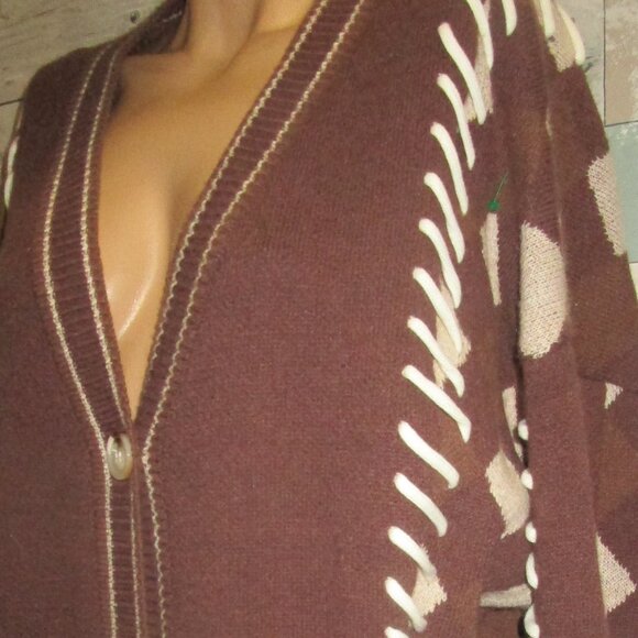 Brown and Cream Cardigan Sweater - Picture 3 of 8